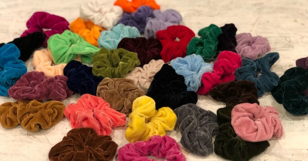 large display of velvet scrunchies 