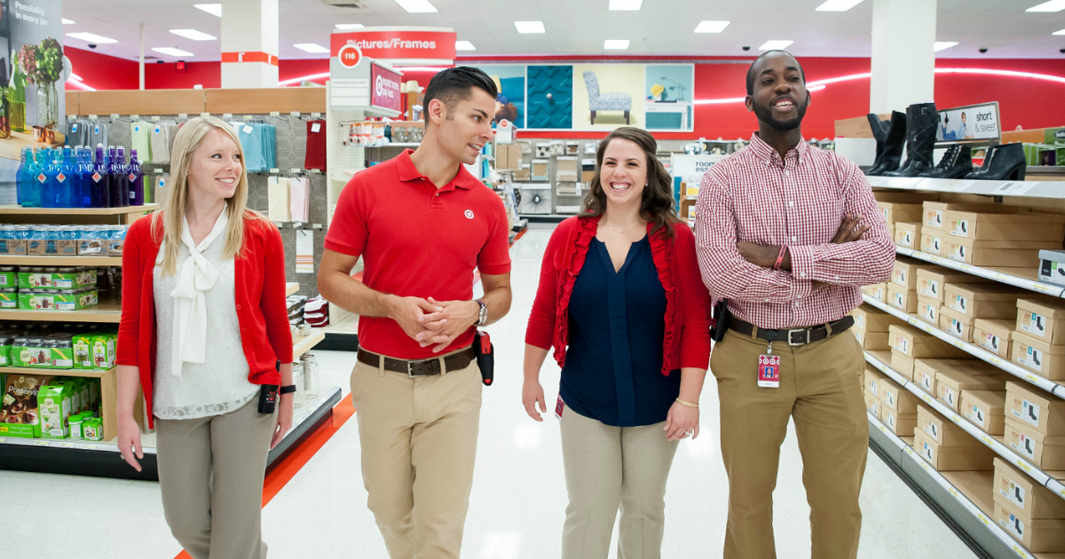 Target employees walking aisles