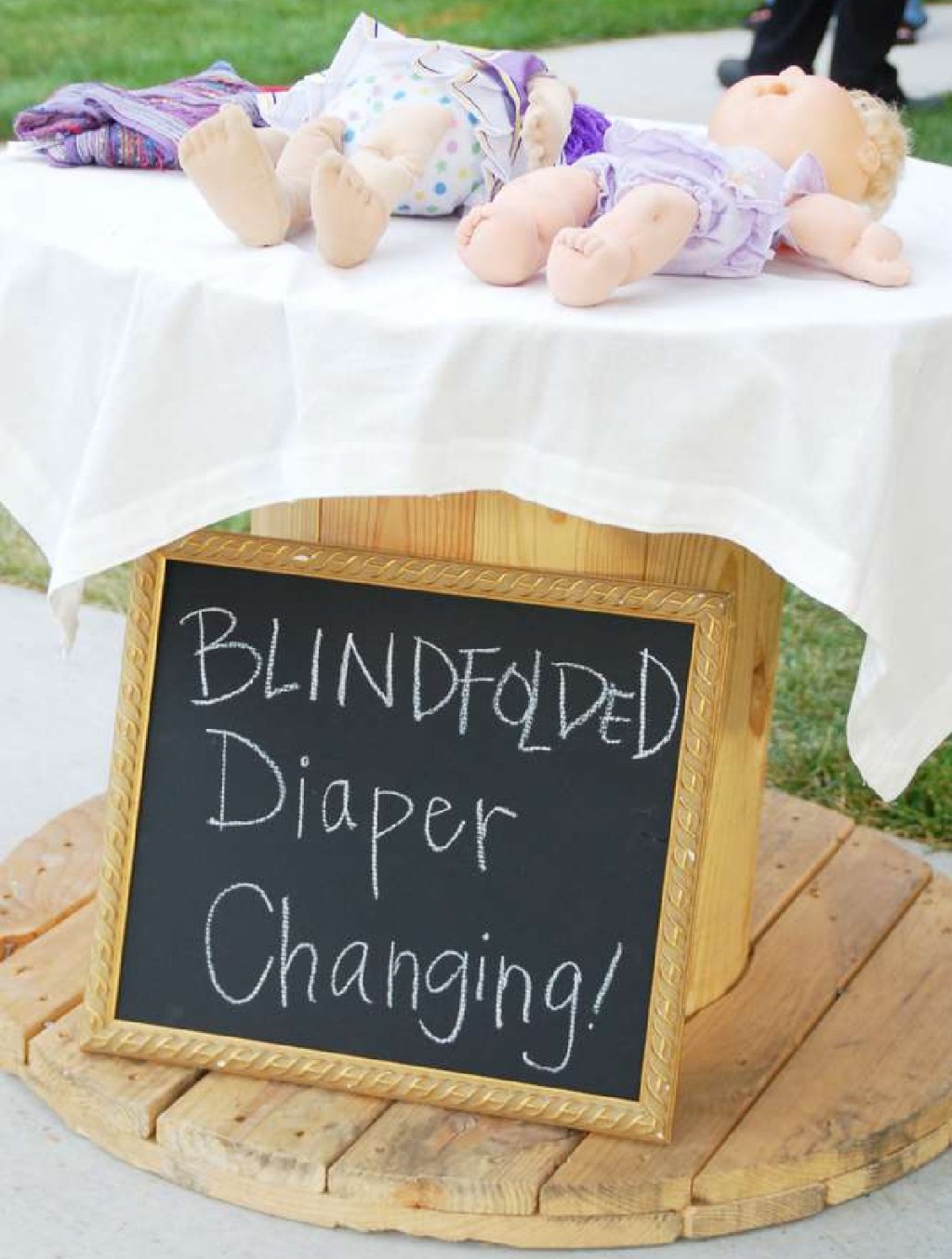 baby shower ideas blindfolded diaper changing station