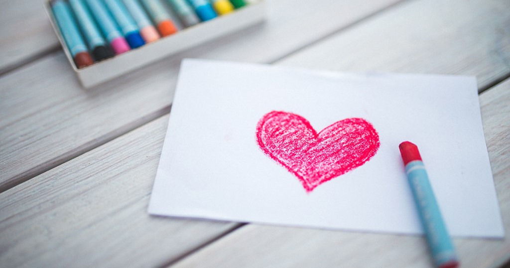 oil pastel drawing of a pink heart