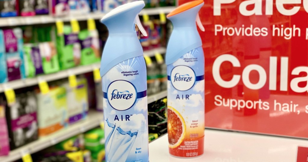 two bottles of air freshener on shelf