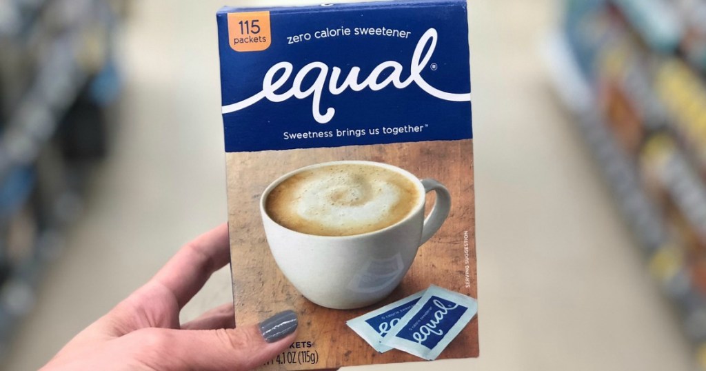 hand holding box of equal sweetener