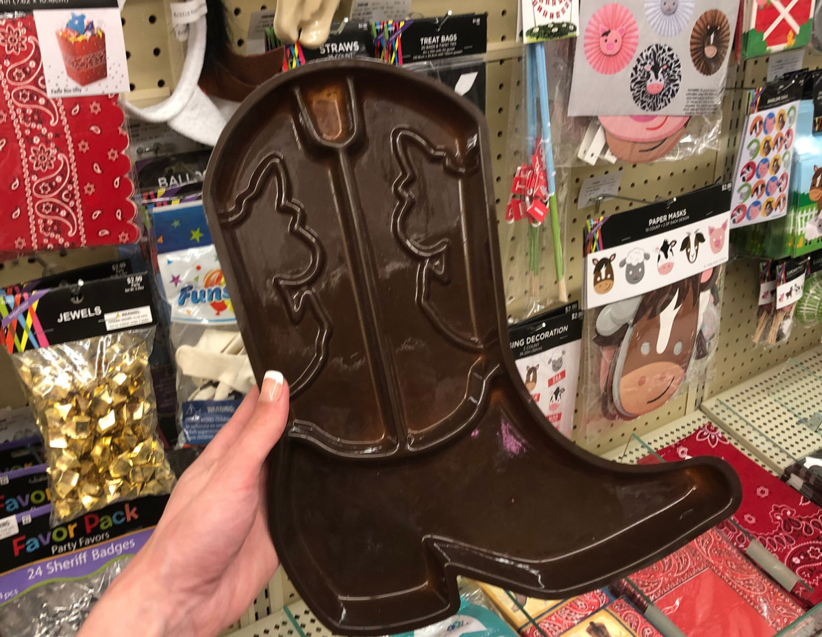 cowboy boot serving tray at Hobby Lobby