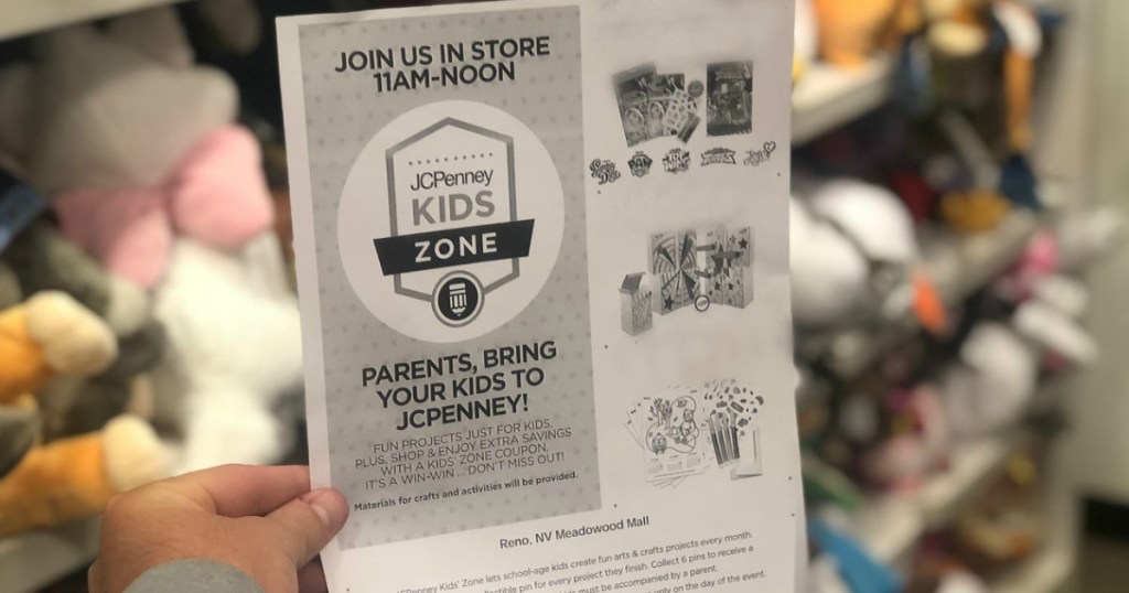 hand holding jcpenney kids zone flyer for what to buy in august