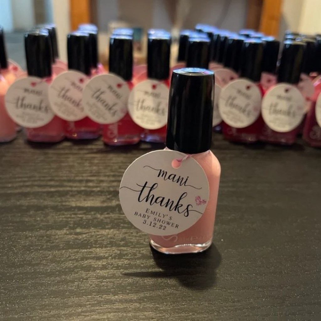 baby shower ideas mani-thanks nail polish favor and gift tag