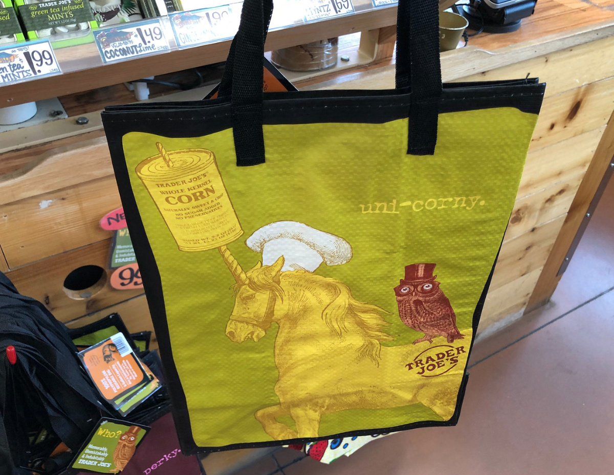 Trader Joe's unicorn reusable shopping bag