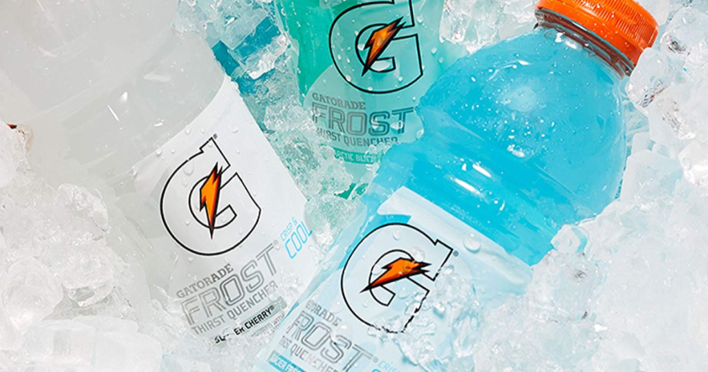 Three flavors of Gatorade on ice