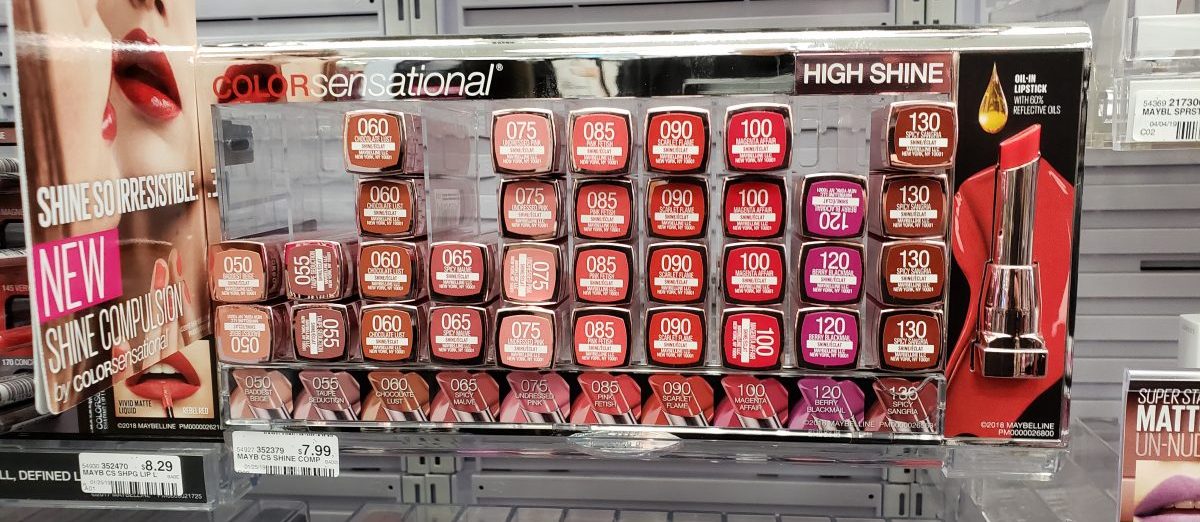 Maybelline Lipstick displayed in CVS rack