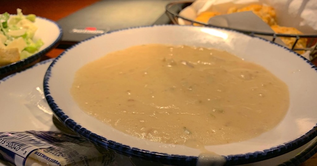 Red Lobster soup, salad and rolls