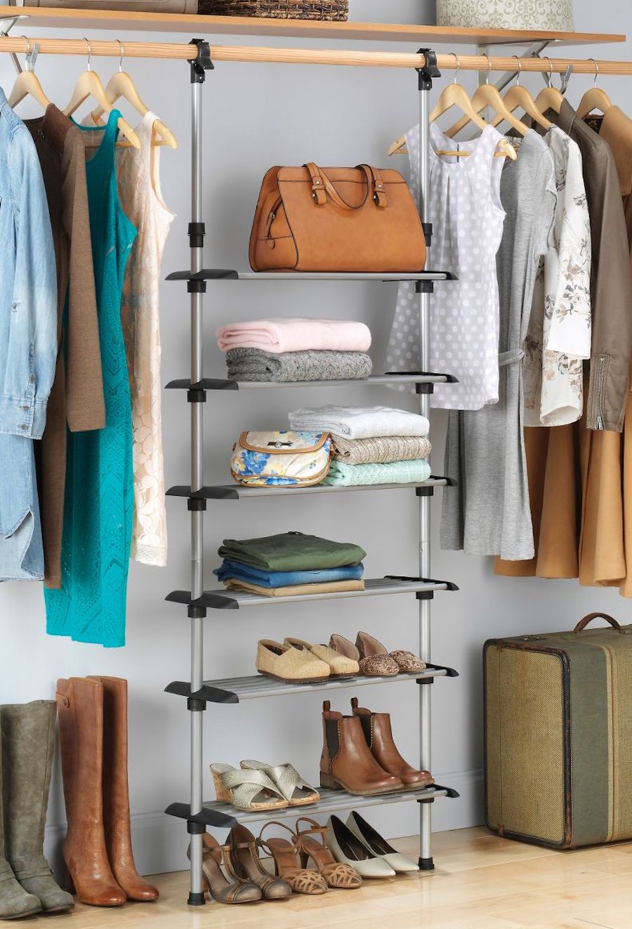 Shoe Rack hanging inside organized closet