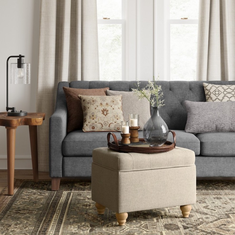 cream storage ottoman in living room