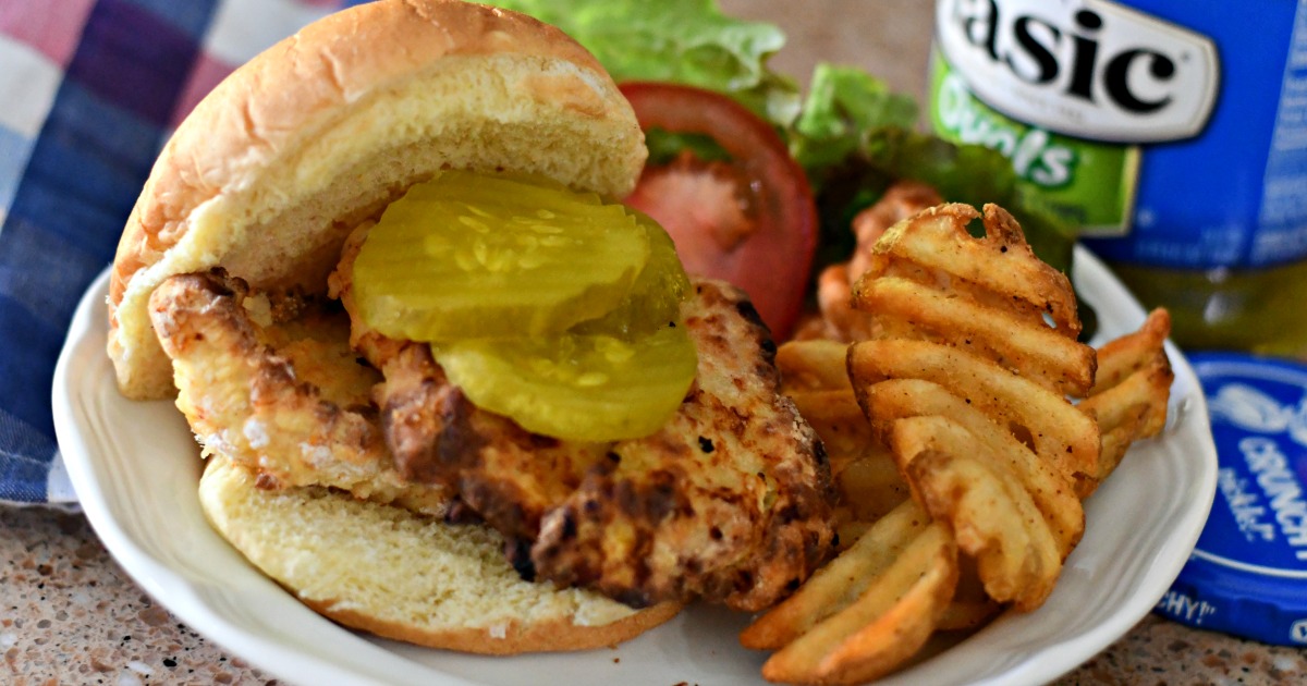 plated copycat Chick-fil-A copycat chicken sandwiches made in an air fryer