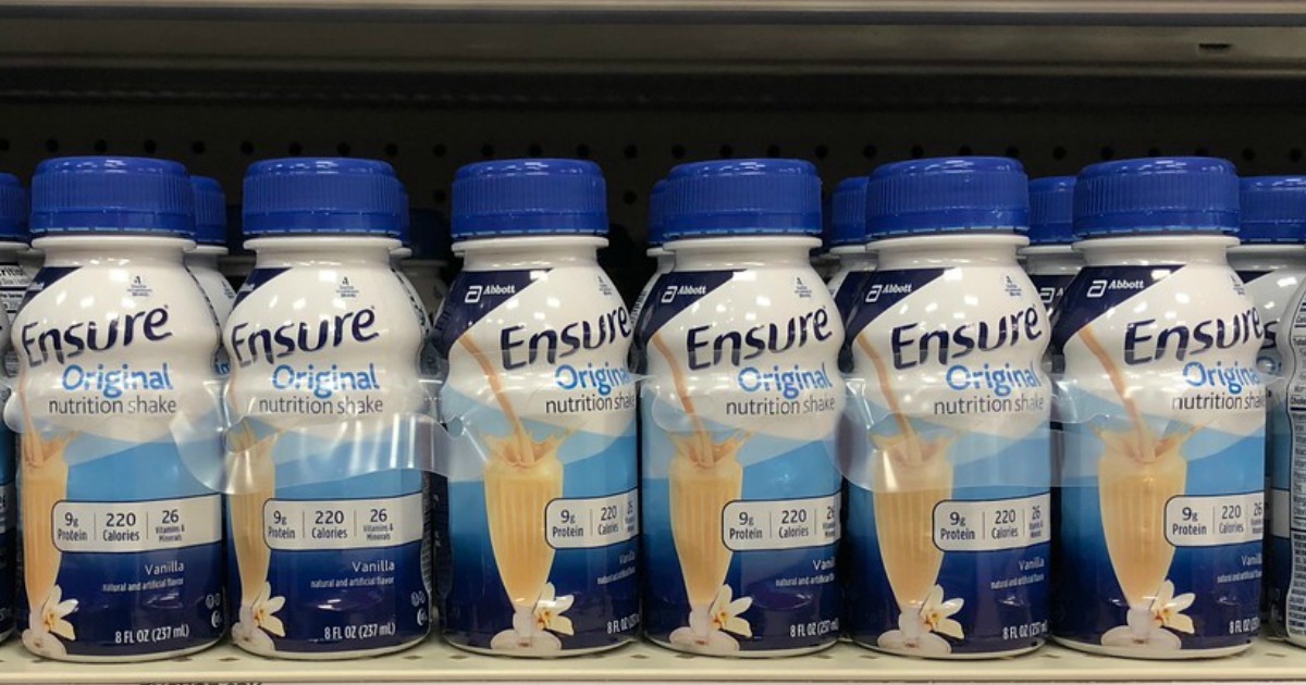 bottles of ensure beverages on a store shelf