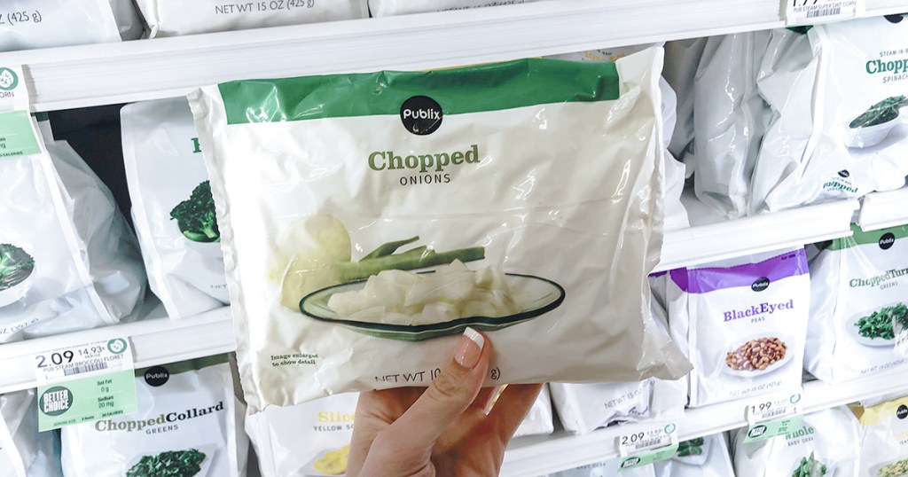 package of frozen chopped onions at publix