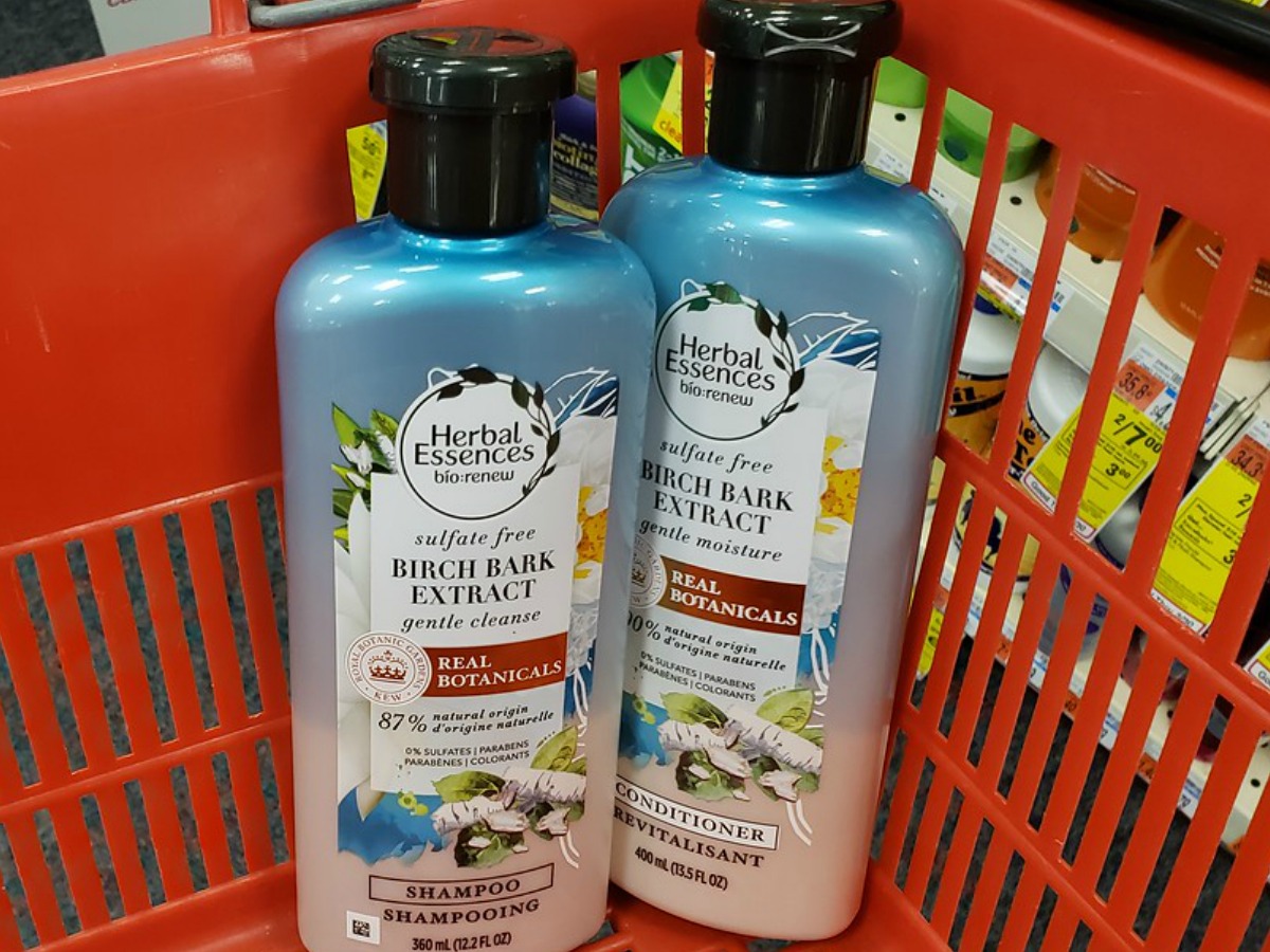 herbal essences bio renew birch bark extract shampoo and conditioner in cvs basket