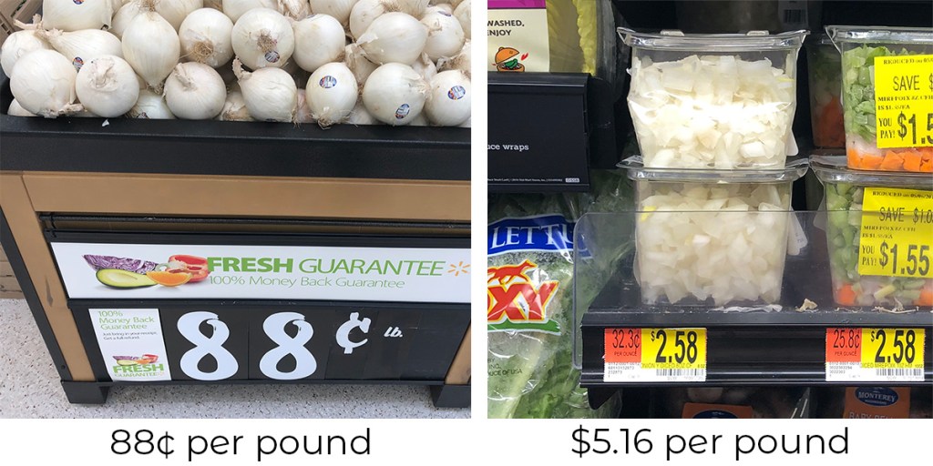 price of whole onion compared to chopped onions