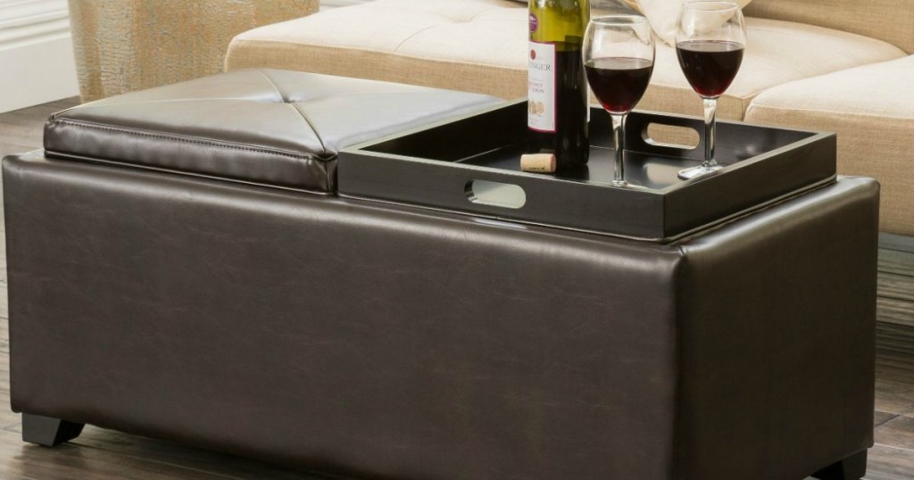 Large double tray ottoman with wine 