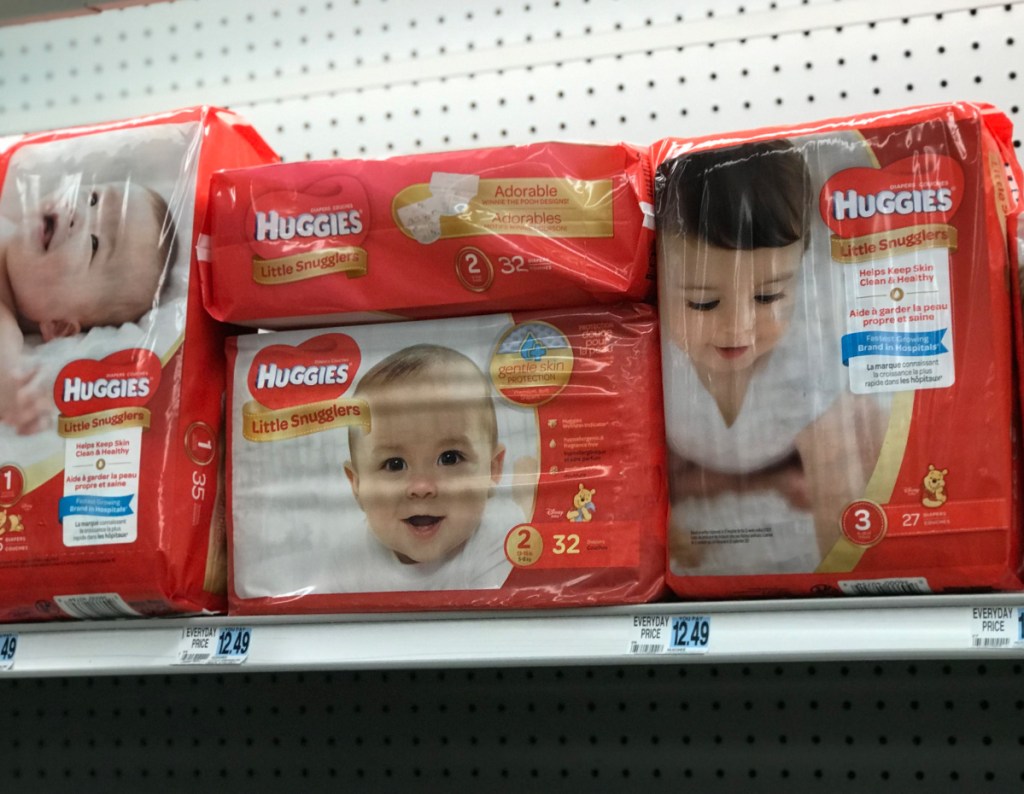 Huggies Jumbo Pack diapers on Rite Aid shelf