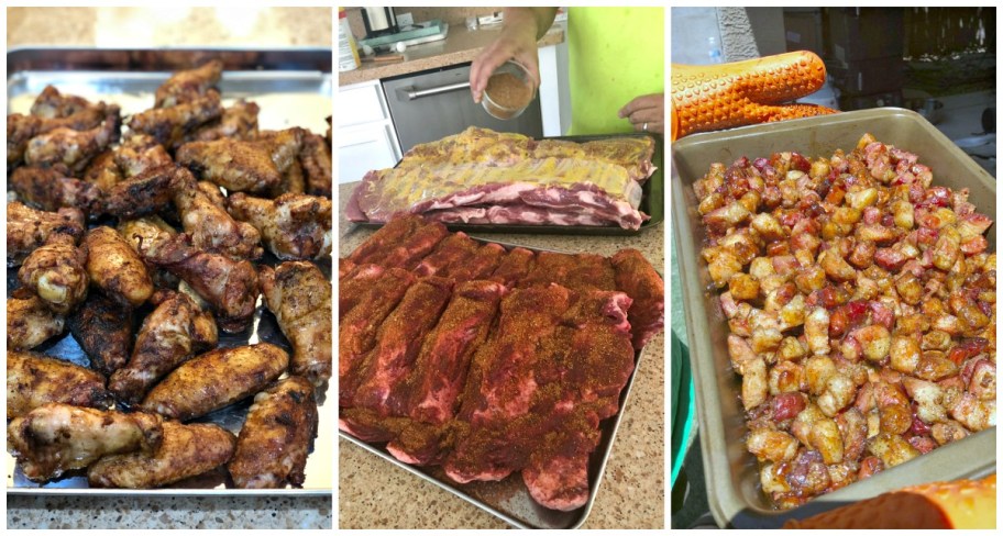 smoked wings, ribs, and pork belly from the Traeger Smoker