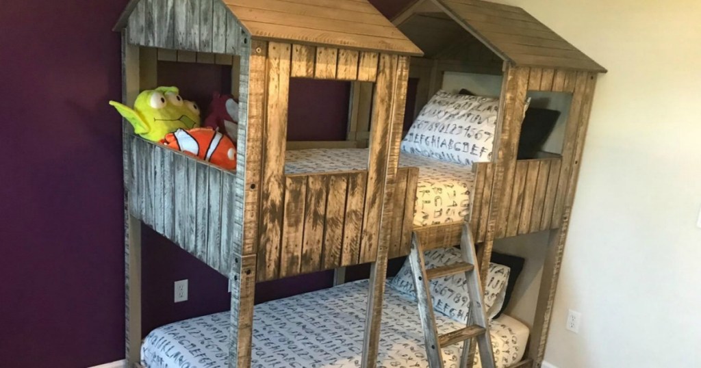 wooden house bunk bed 
