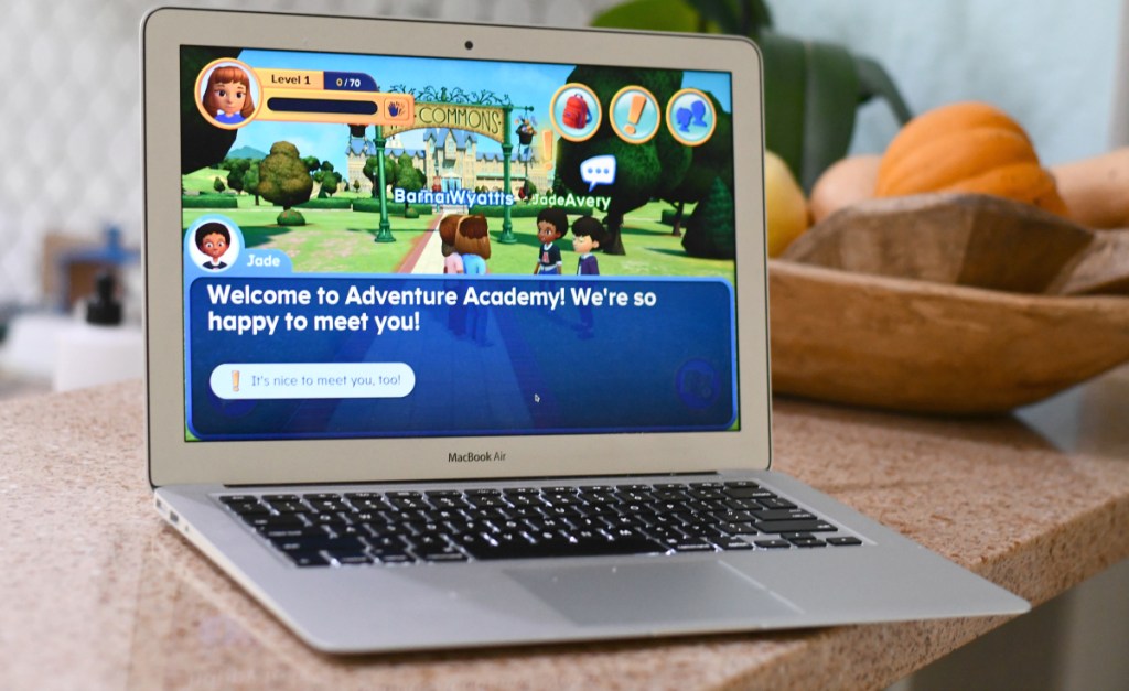 Adventure Academy game on laptop