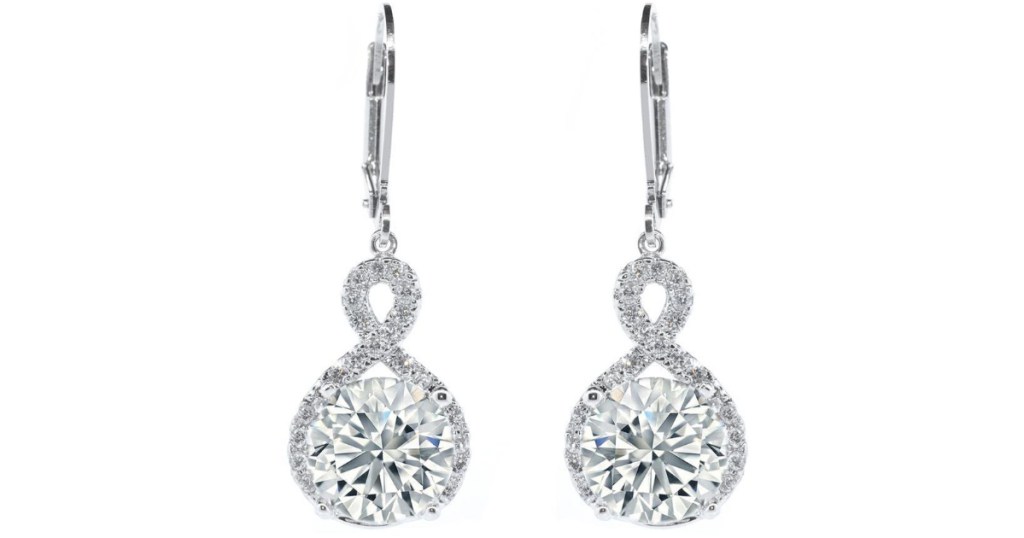 cate & chloe 18k gold round cut halo drop earrings