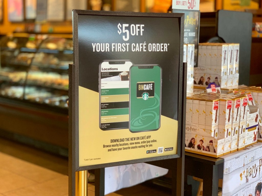 Sign for $5 off coffee at Barnes & Noble Cafe