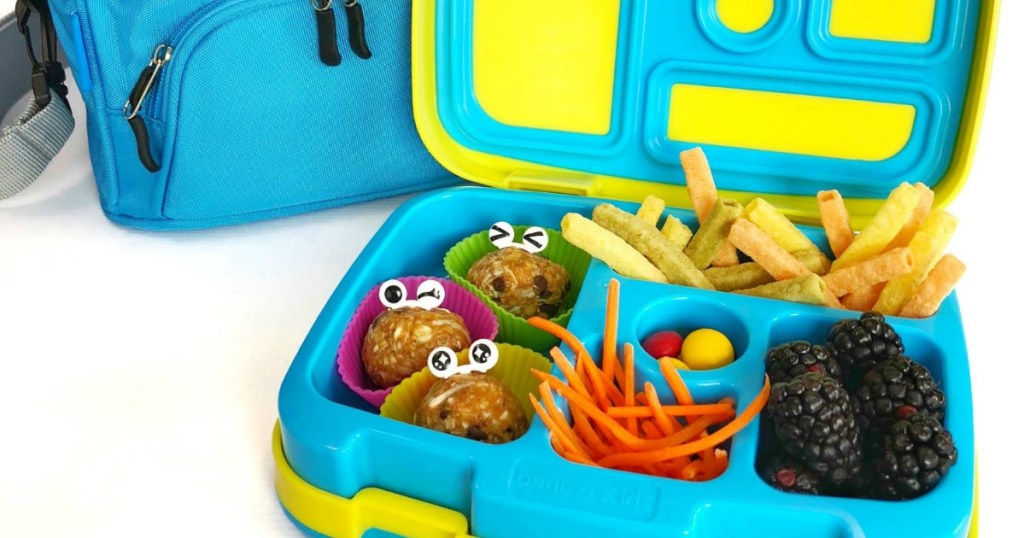 kids lunch box with berries and veggie fries