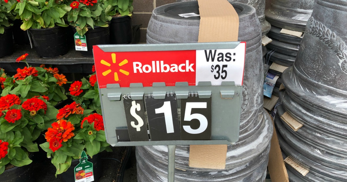 Display of Better Homes & Gardens Resin Planters on rollback at Walmart