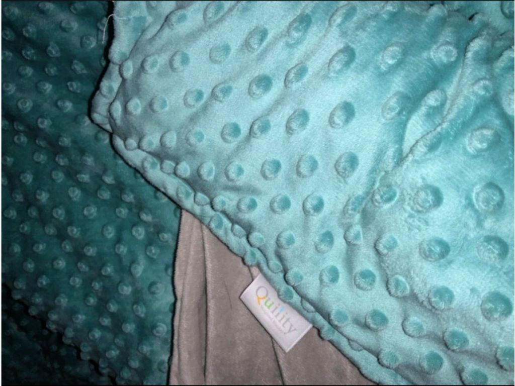 teal and grey cotton and minky weighted blanket