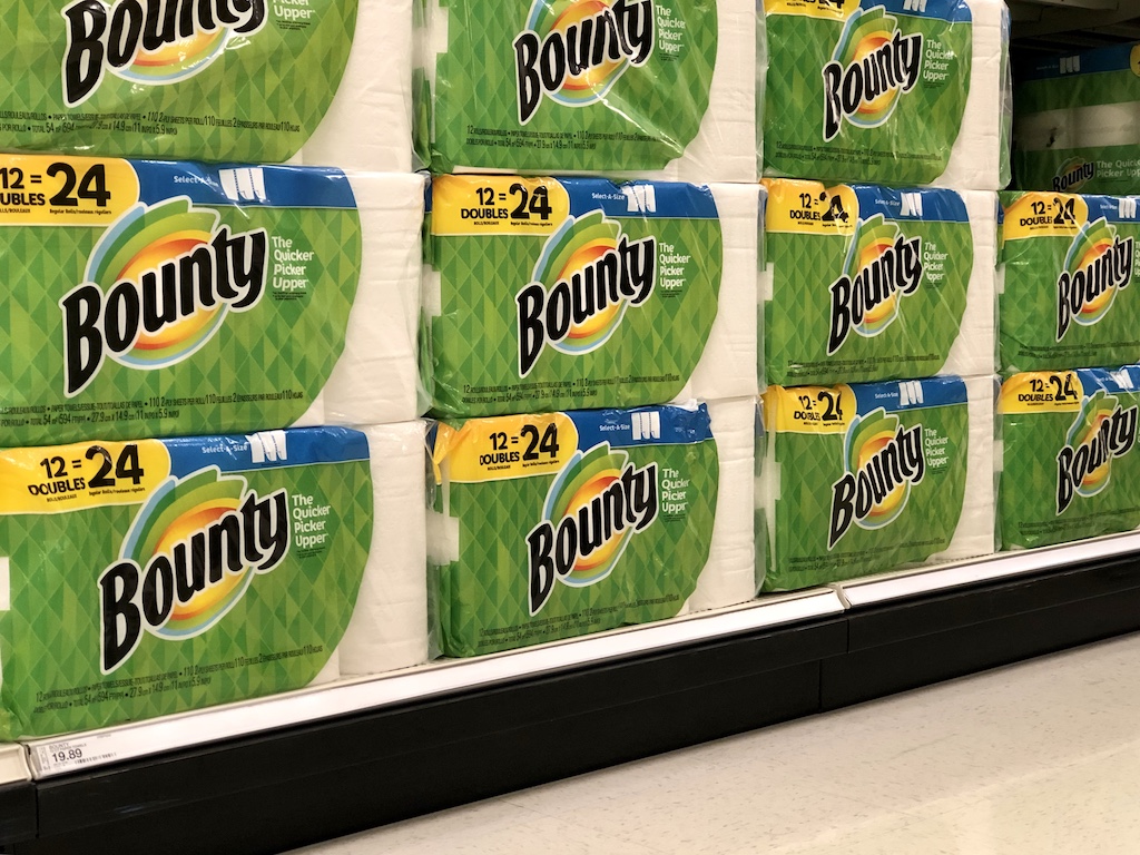 Bounty Paper Towels 12ct Double Rolls in the aisle at Target