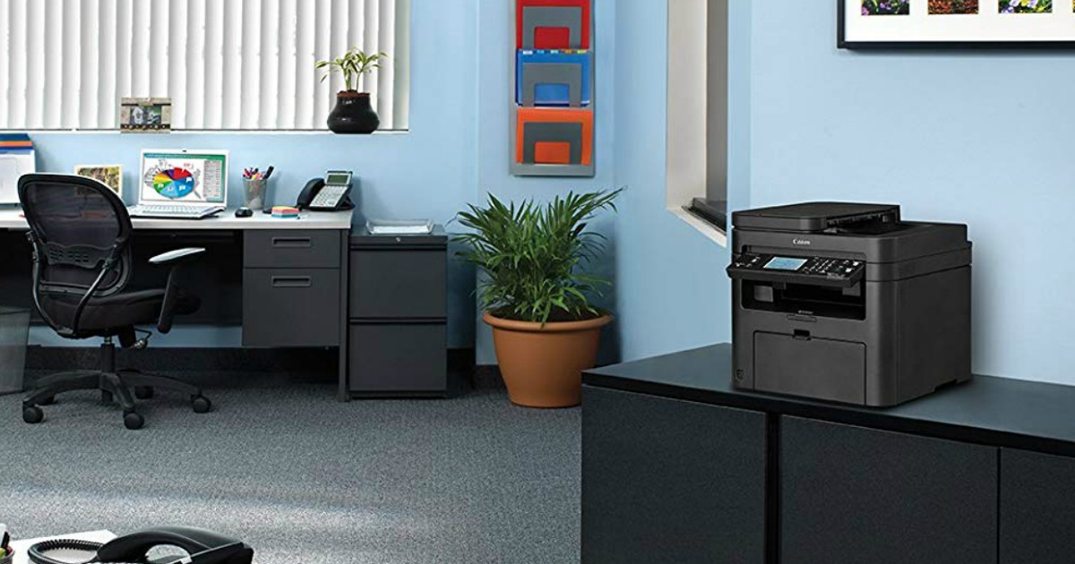 Canon printer on desk in office