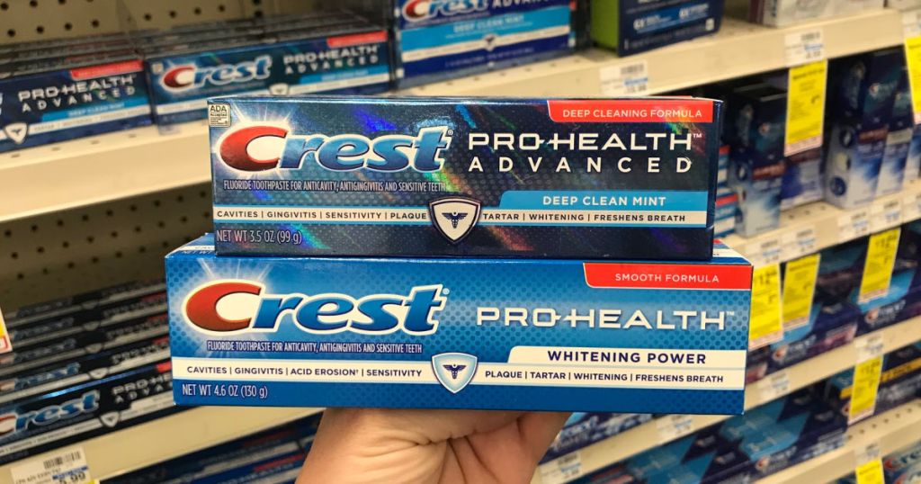 hand holding Crest Pro-Health Toothpaste at CVS