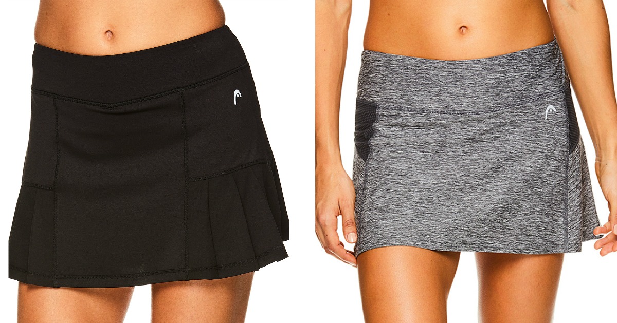 a black skort and a grey skort being modeled by women