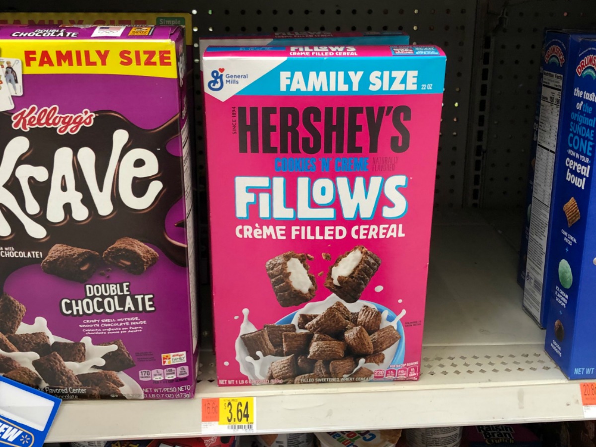 boxes of cereal on store shelf