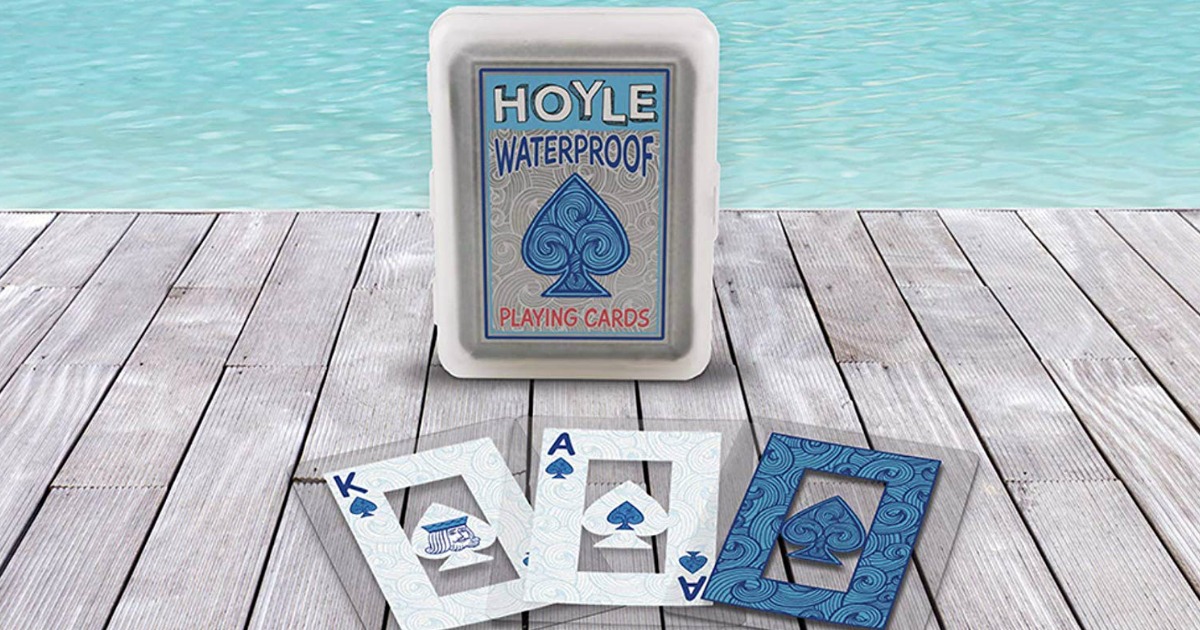 Hoyle Waterproof Playing Cards on deck by pool