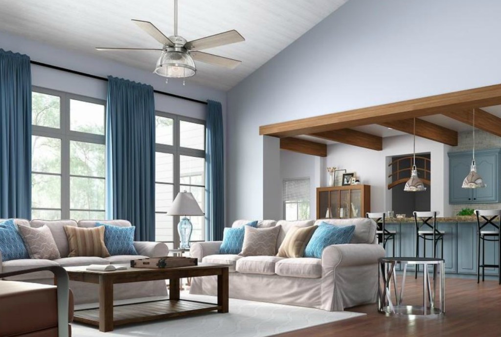 Hunter Large ceiling fan in living room with couch