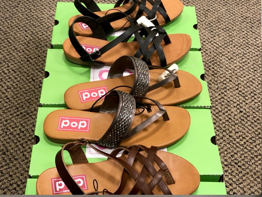 three pairs of sandals next to each other at JCPenney