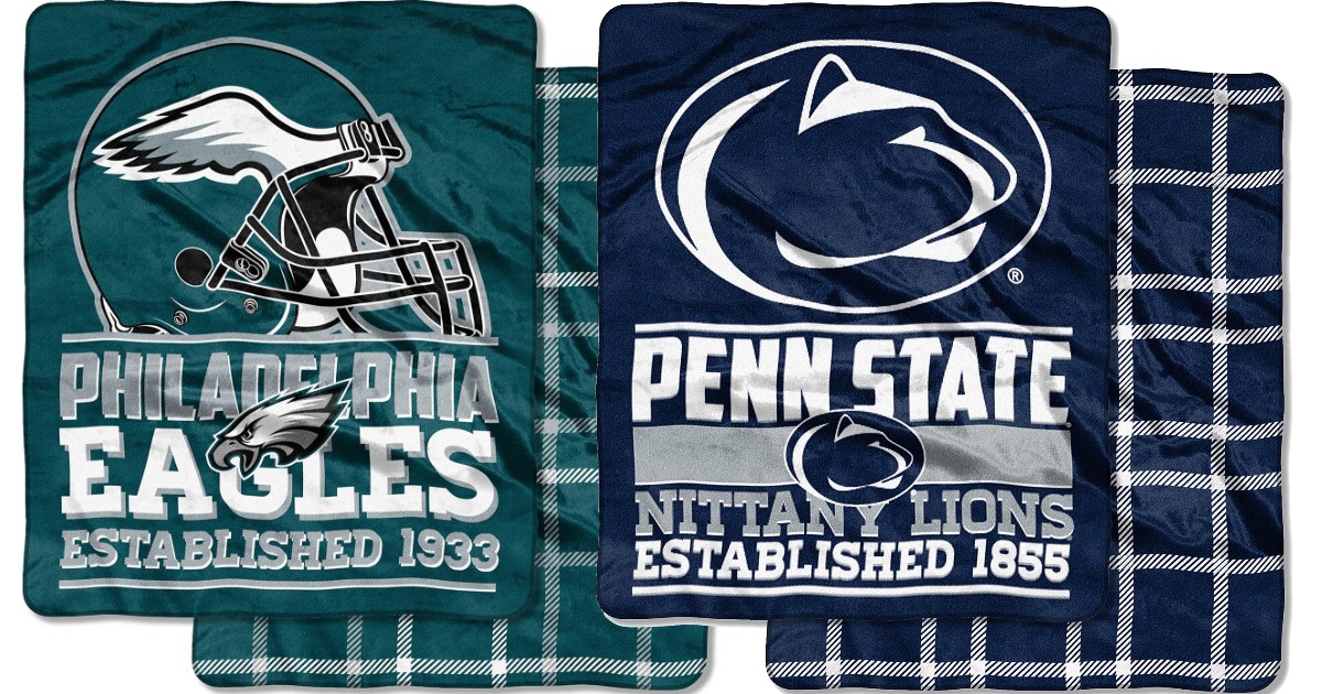 green philadelphia eagles blanket and blue penn state nittany lions blanket