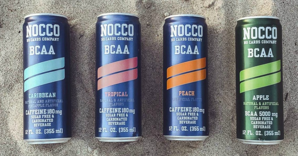 NOCCO Energy drinks on beach