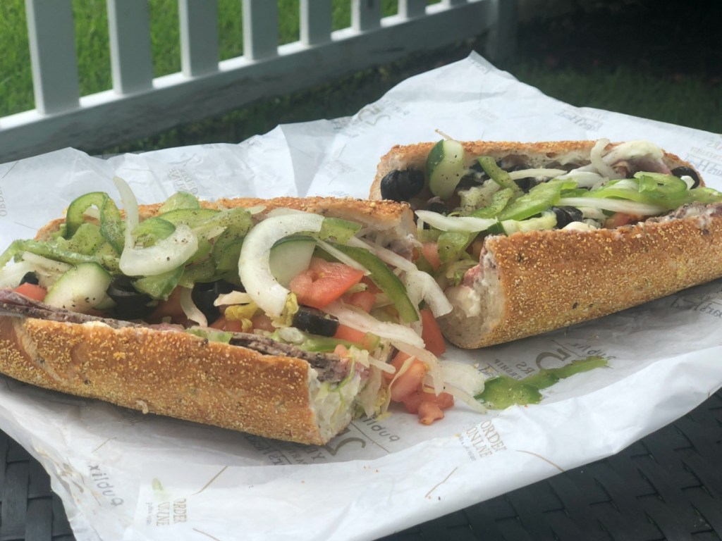  Boars Head roast beef sub from Publix sitting on a table