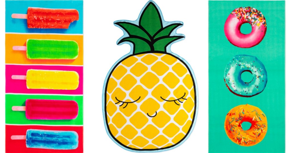 fun summer beach towels with pineapples, popsicles and donuts