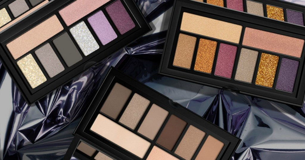 Three Smashbox eye shadow palettes full of soft natural colors and glitter shadows