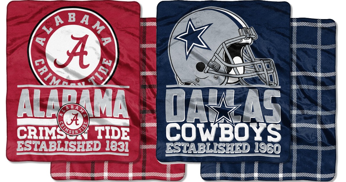 red alabama crimson tide blanket and blue dallas cowboys blanket