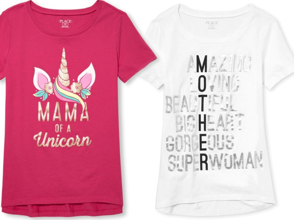 the childrens place mom tshirts mama of a unicorn in pink and mother Definition in white, black, and silver