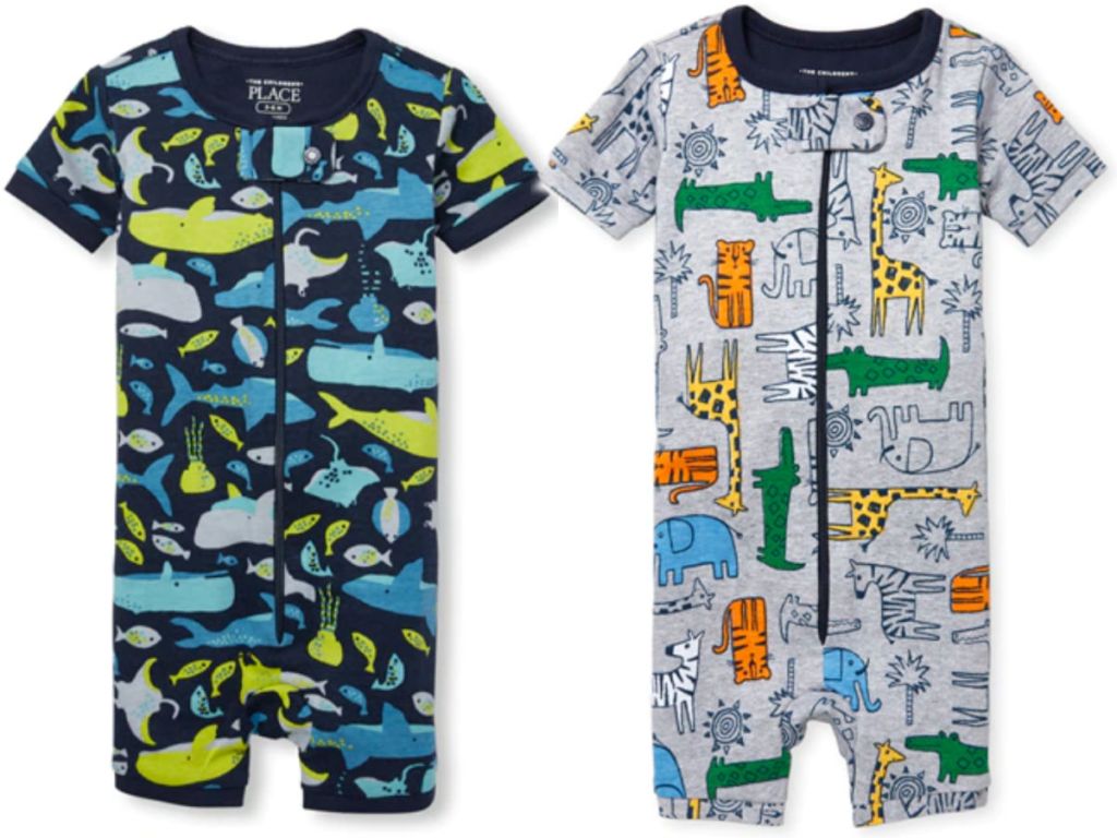 The Children's Place Boys one piece pajams in whales and zoo animals