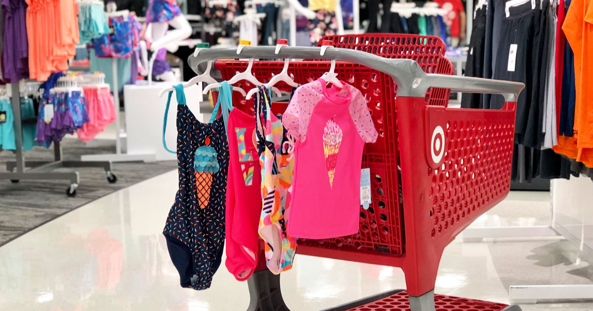 Target girls swim wear including icecream pink rash guard and three one piece bathensuits