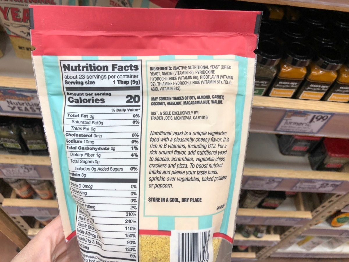 Nutritional info for Trader Joe's nutritional yeast