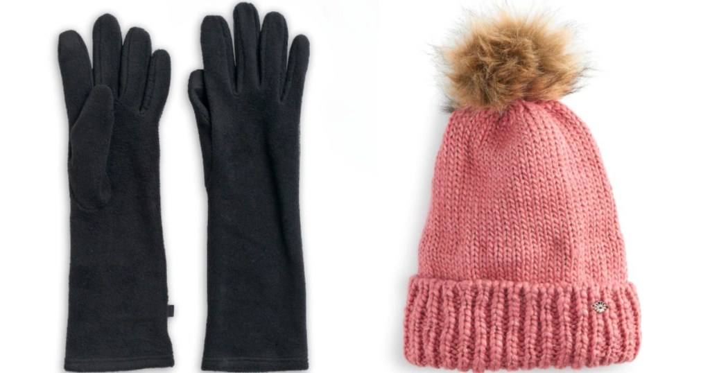 long gloves and beanie