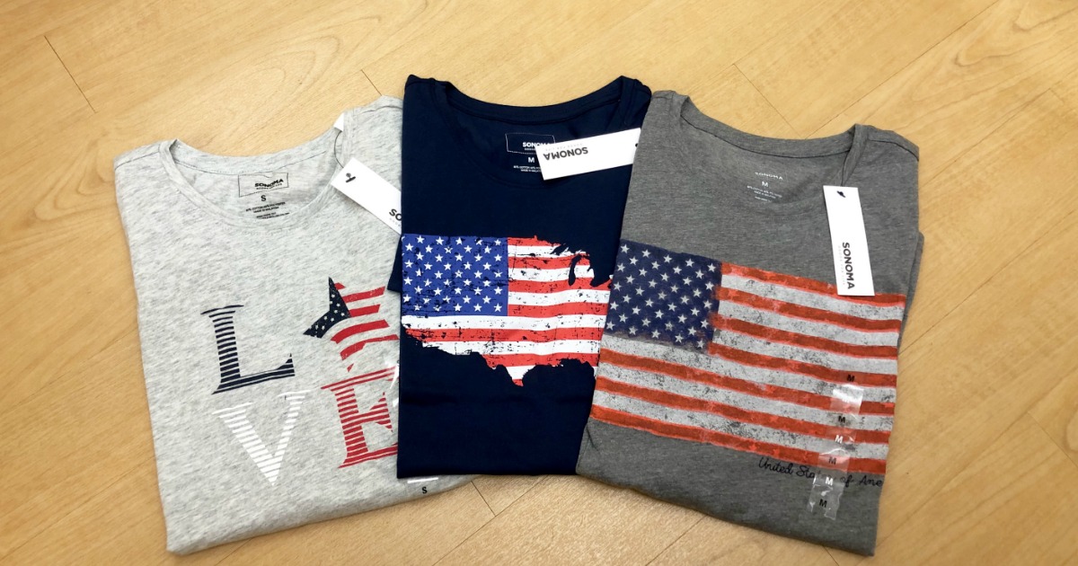 three flag-themed women's 4th of july tees at Kohl's